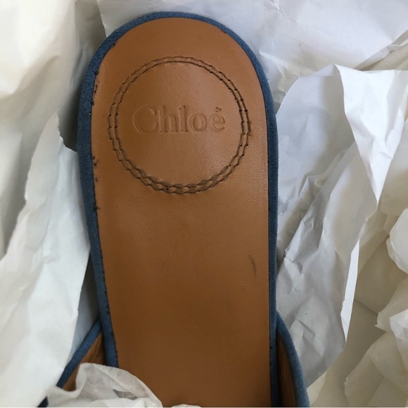 Chloe Size 37 (US 7) Oli 50mm Suede Blue Mule Sandals - Picture 3 of 9